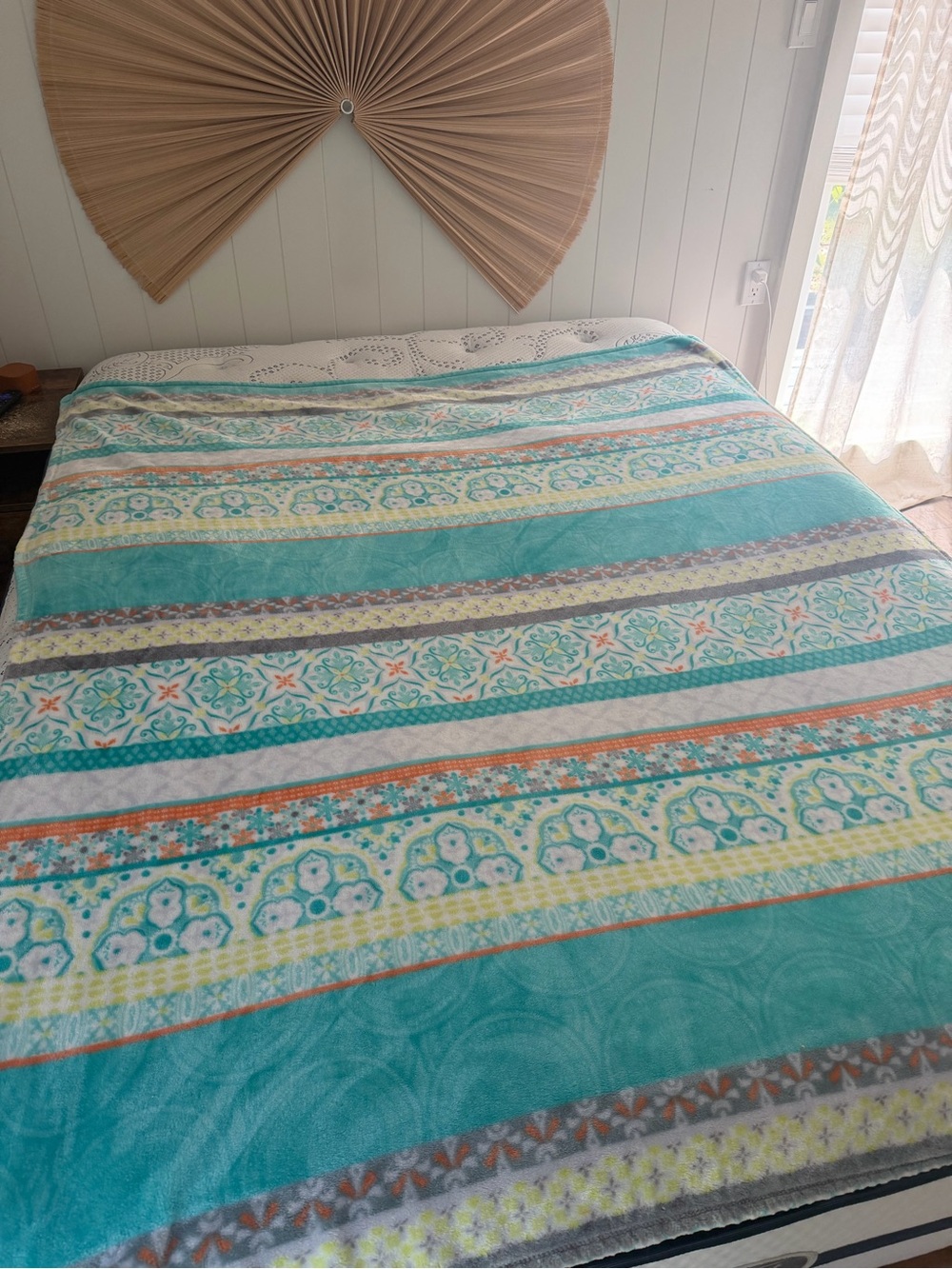 Cynthia Rowley Teal Multicolor Floral Stripe Coverlet